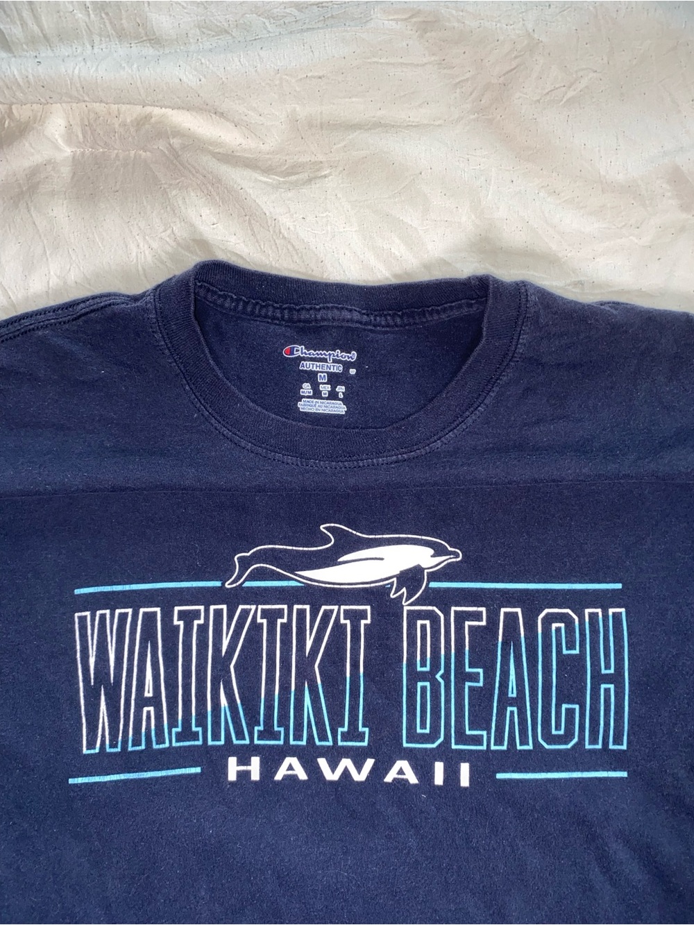 Champion Navy Blue Waikiki Beach Dolphin Graphic Tee